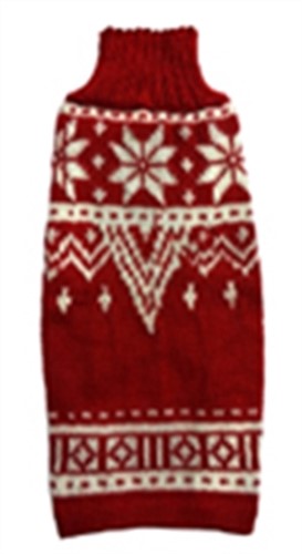 red sweater with white snowflakes