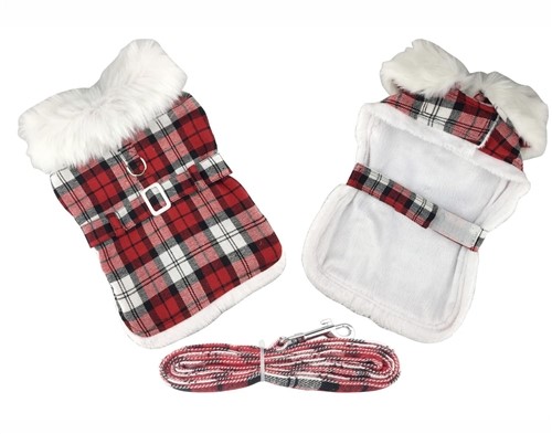 red and white plaid dog sweater