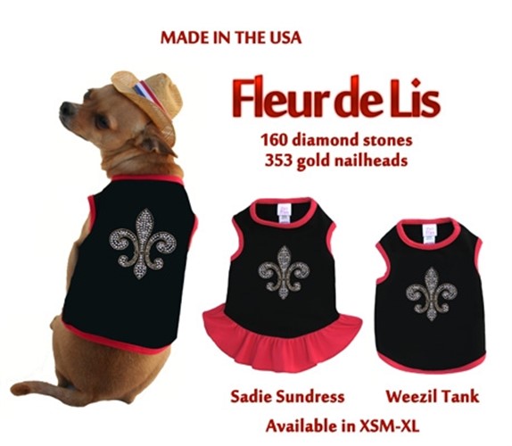 Fleur de Lis Dog Sundress or Tank wooflink, susan lanci, dog clothes, small dog clothes, urban pup, pooch outfitters, dogo, hip doggie, doggie design, small dog dress, pet clotes, dog boutique. pet boutique, bloomingtails dog boutique, dog raincoat, dog rain coat, pet raincoat, dog shampoo, pet shampoo, dog bathrobe, pet bathrobe, dog carrier, small dog carrier, doggie couture, pet couture, dog football, dog toys, pet toys, dog clothes sale, pet clothes sale, shop local, pet store, dog store, dog chews, pet chews, worthy dog, dog bandana, pet bandana, dog halloween, pet halloween, dog holiday, pet holiday, dog teepee, custom dog clothes, pet pjs, dog pjs, pet pajamas, dog pajamas,dog sweater, pet sweater, dog hat, fabdog, fab dog, dog puffer coat, dog winter jacket, dog col