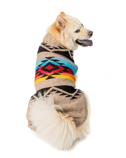 Painted Desert Southwest Dog Sweater    Roxy & Lulu, wooflink, susan lanci, dog clothes, small dog clothes, urban pup, pooch outfitters, dogo, hip doggie, doggie design, small dog dress, pet clotes, dog boutique. pet boutique, bloomingtails dog boutique, dog raincoat, dog rain coat, pet raincoat, dog shampoo, pet shampoo, dog bathrobe, pet bathrobe, dog carrier, small dog carrier, doggie couture, pet couture, dog football, dog toys, pet toys, dog clothes sale, pet clothes sale, shop local, pet store, dog store, dog chews, pet chews, worthy dog, dog bandana, pet bandana, dog halloween, pet halloween, dog holiday, pet holiday, dog teepee, custom dog clothes, pet pjs, dog pjs, pet pajamas, dog pajamas,dog sweater, pet sweater, dog hat, fabdog, fab dog, dog puffer coat, dog winter ja