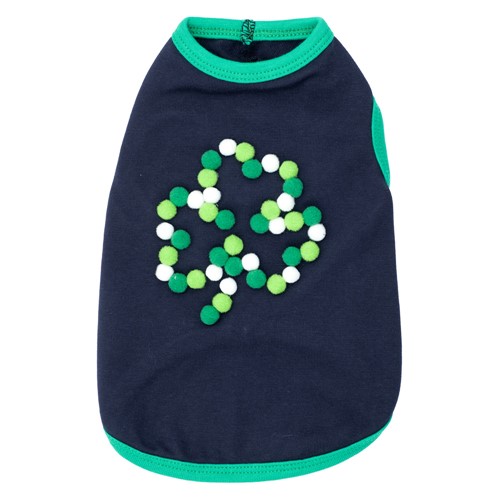 Pom Pom Shamrock Tee  Roxy & Lulu, wooflink, susan lanci, dog clothes, small dog clothes, urban pup, pooch outfitters, dogo, hip doggie, doggie design, small dog dress, pet clotes, dog boutique. pet boutique, bloomingtails dog boutique, dog raincoat, dog rain coat, pet raincoat, dog shampoo, pet shampoo, dog bathrobe, pet bathrobe, dog carrier, small dog carrier, doggie couture, pet couture, dog football, dog toys, pet toys, dog clothes sale, pet clothes sale, shop local, pet store, dog store, dog chews, pet chews, worthy dog, dog bandana, pet bandana, dog halloween, pet halloween, dog holiday, pet holiday, dog teepee, custom dog clothes, pet pjs, dog pjs, pet pajamas, dog pajamas,dog sweater, pet sweater, dog hat, fabdog, fab dog, dog puffer coat, dog winter ja