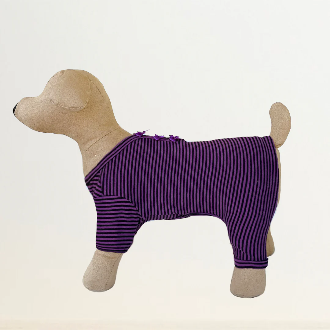 Sweet Dreams Jammies in Striped Purple warm dog, sweet dreams dog pajamas, hello doggie, dog pjs, dog pajamas, dress,dog dress, wooflink, wooflink dress, new, sale, dog dress new, someone special dress, pet dress, pet clothes, dg clothes, small dog clothing, small dog dress, designer dog, designer dog dress, wooflink designer, holiday, holidays, dog holiday, dog clothing, dog valentines day, pet valentines day, valentines day