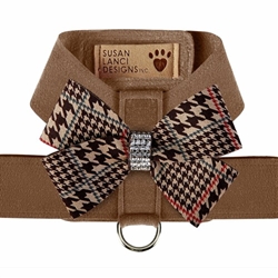 Chocolate Glen Houndstooth Nouveau Bow Tinkie Harness on Fawn Roxy & Lulu, wooflink, susan lanci, dog clothes, small dog clothes, urban pup, pooch outfitters, dogo, hip doggie, doggie design, small dog dress, pet clotes, dog boutique. pet boutique, bloomingtails dog boutique, dog raincoat, dog rain coat, pet raincoat, dog shampoo, pet shampoo, dog bathrobe, pet bathrobe, dog carrier, small dog carrier, doggie couture, pet couture, dog football, dog toys, pet toys, dog clothes sale, pet clothes sale, shop local, pet store, dog store, dog chews, pet chews, worthy dog, dog bandana, pet bandana, dog halloween, pet halloween, dog holiday, pet holiday, dog teepee, custom dog clothes, pet pjs, dog pjs, pet pajamas, dog pajamas,dog sweater, pet sweater, dog hat, fabdog, fab dog, dog puffer coat, dog winter ja