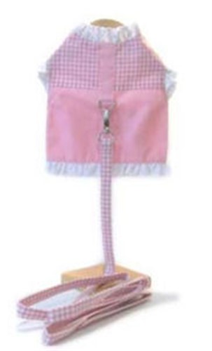 pink gingham dog harness